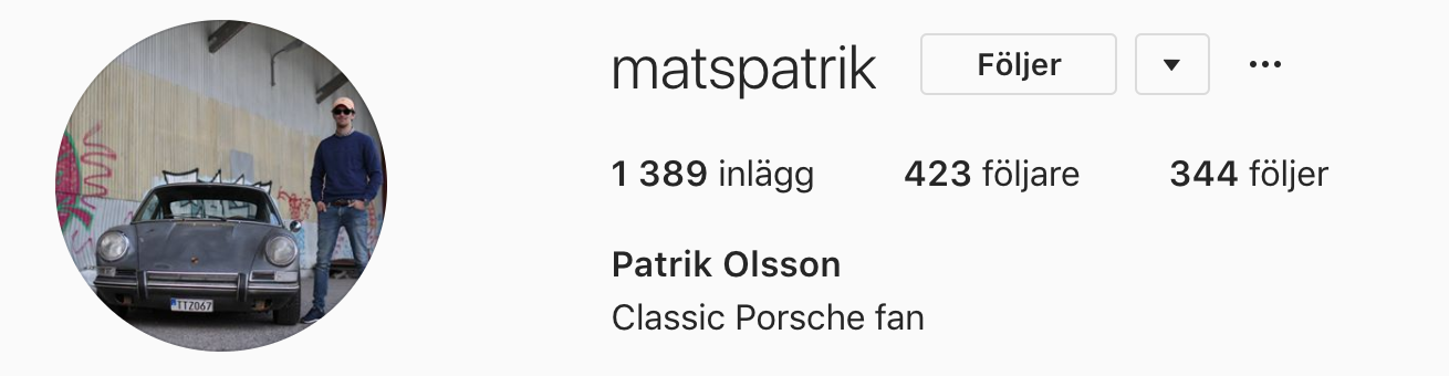 Patrik Olssons Instagram konto 