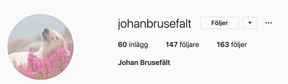 Johan Brusefälts Instagramskonto 

