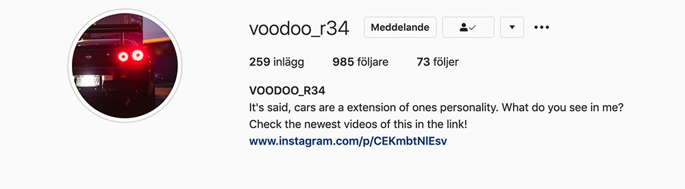 Jimmy Bornsjö - Nissan Skyline R34 Instagram