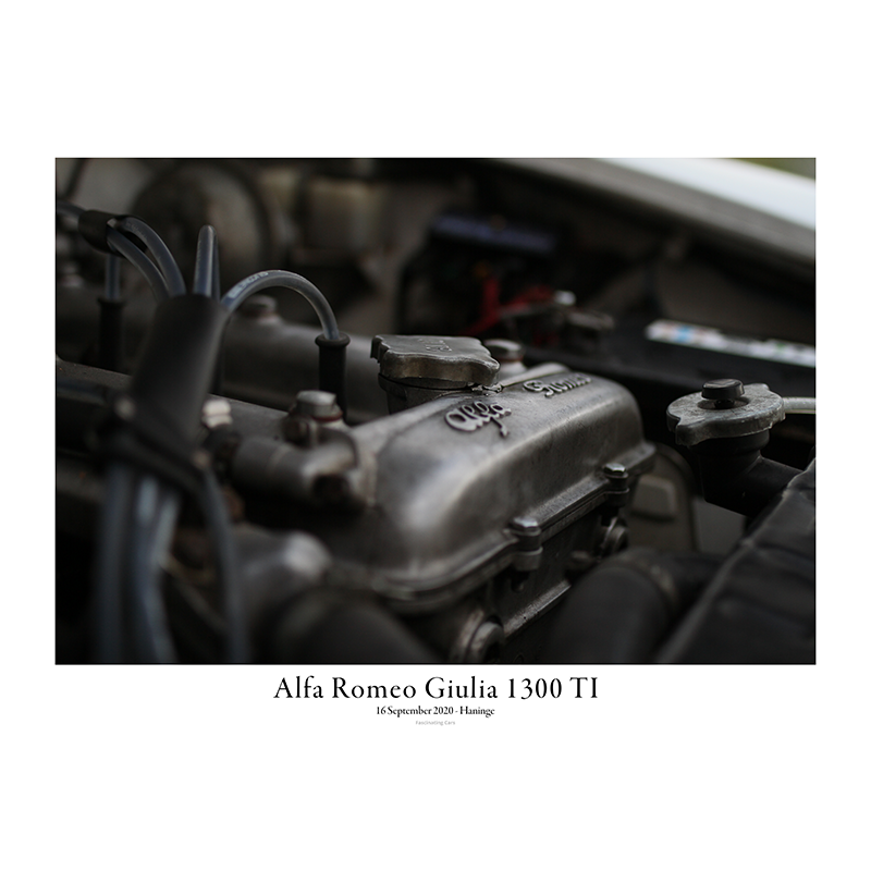 Alfa Romeo Giulia 1300 TI - Right behind  Size of poster -  cm: 70x100  - 50x70 - 30x40 cm  Size of poster - inch: 27.5 x 39.3 - 19.6 x 27.5 - 11.8 x 15.7  The Alfa with pace from behind.   A true Italian with a lot of passion on your wall